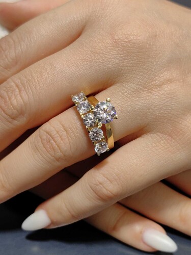 14 AYAR 5 TAŞ MODEL TWİN ALTIN YÜZÜK